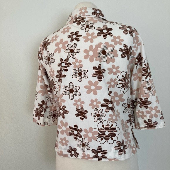 Vintage Womens 90s Does 70s Brown Flower Power Blouse Top // Size Small - Picture 3 of 5